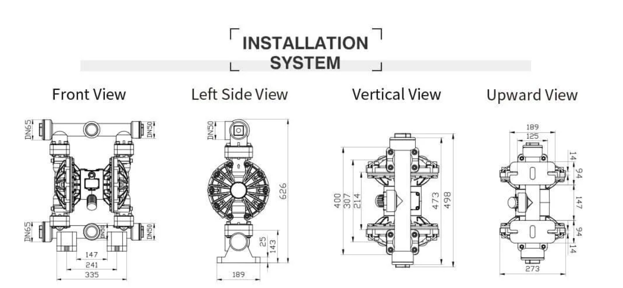 Kích thước chi tiết của máy bơm màng GODO QBY3-50STFF
